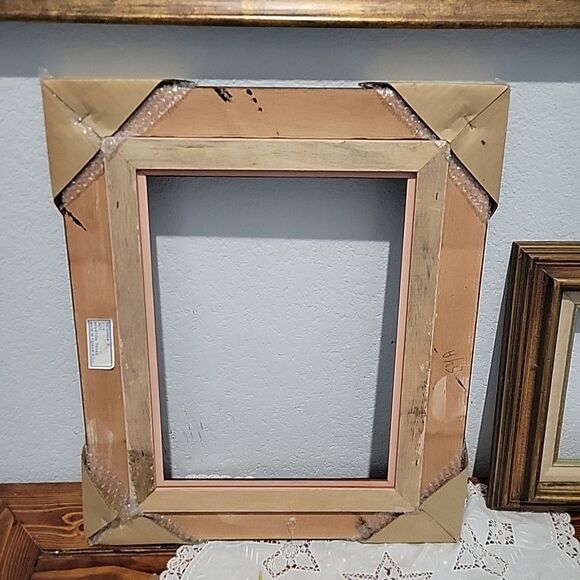 Pair Vtg MCM Wood Art Frames Linen Liner holds 9x12 & 5 x7 no glass Gallery Wall - Picture 4 of 15